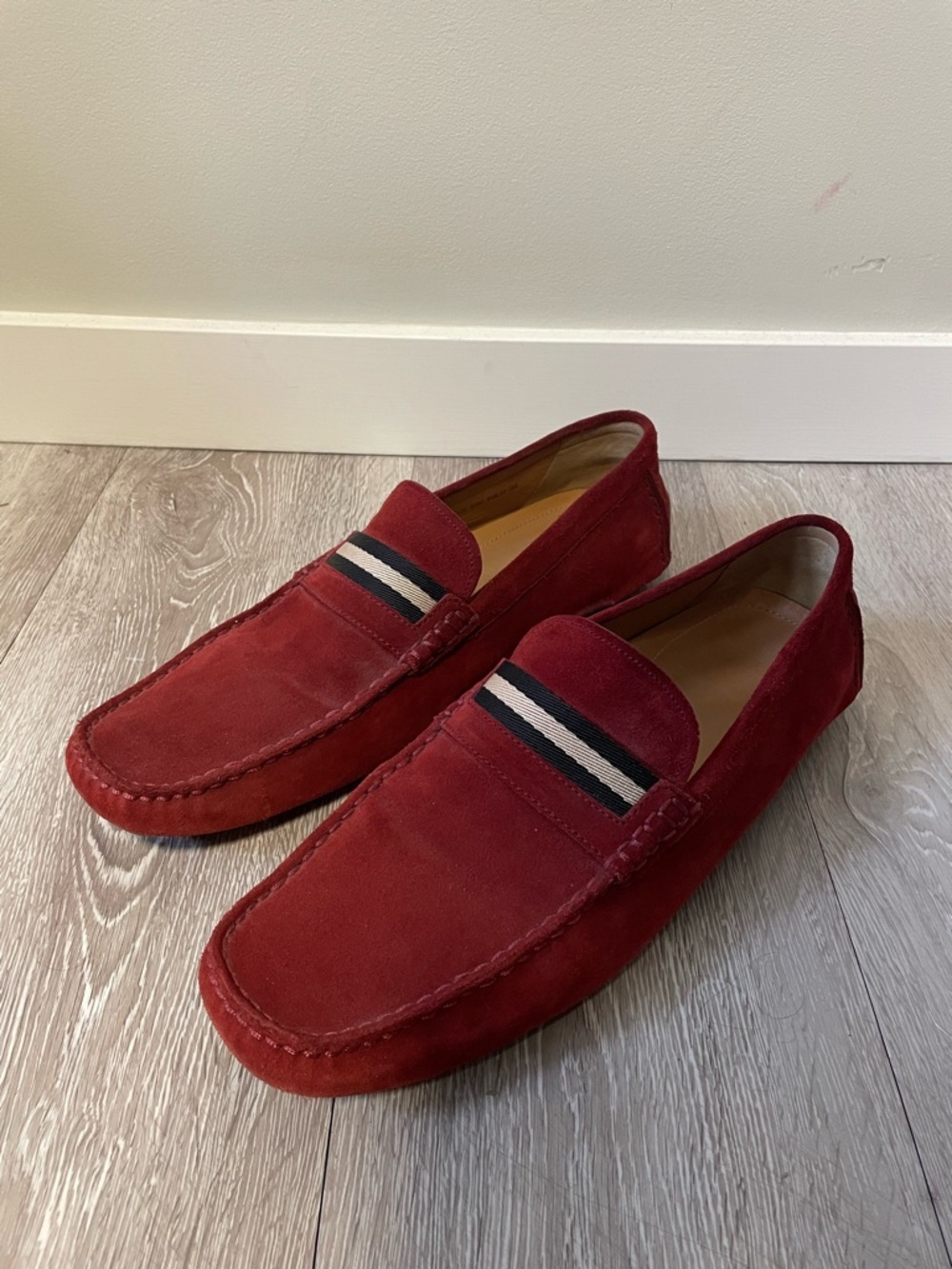 Bally Pearce Penny Loafer Shoes Suede Leather Red Terracotta Mens Size 13D